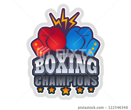 Vector vintage emblem for a boxing with gloves. Retro Sport logo for boxing 122546348