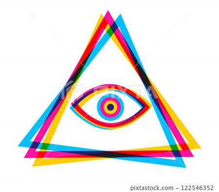 Vintage vector poster with pyramid and eye. 122546352