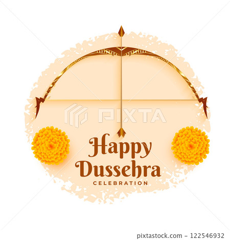 happy dussehra festival card with flowers and bow arrow 122546932