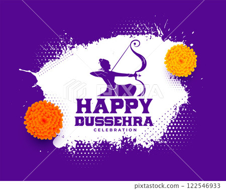 happy dussehra event card with lord rama silhouette 122546933