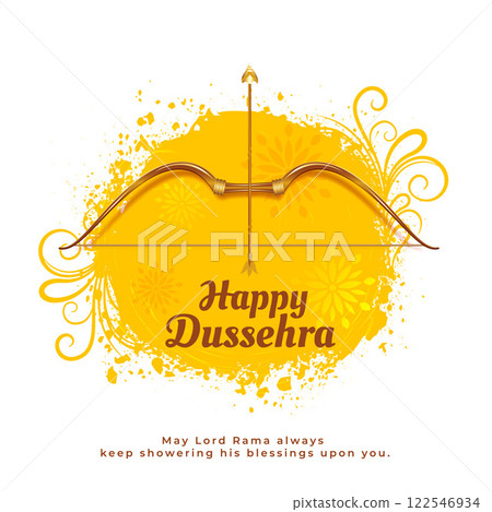 traditional happy dussehra watercolor yellow card with bow and arrow 122546934