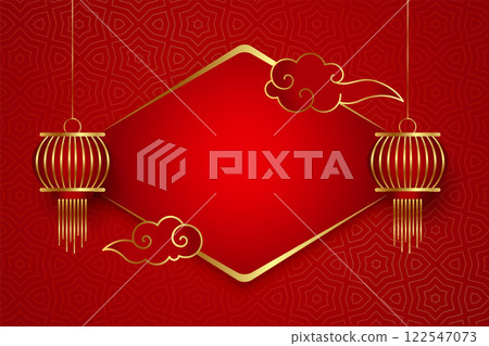 Traditional chinese lantern and cloud on red background 122547073