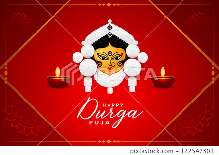happy durga pooja red realistic card design happy durga pooja red realistic card design 122547301