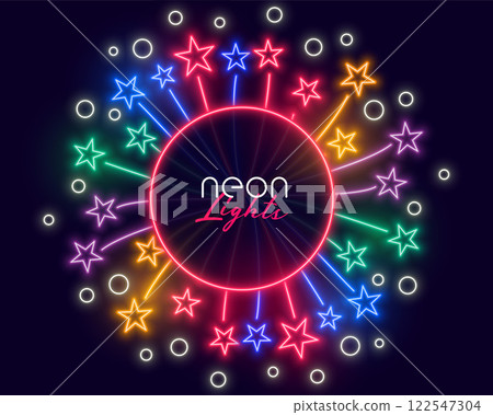 neon celebration frame with stars bursting outwards 122547304