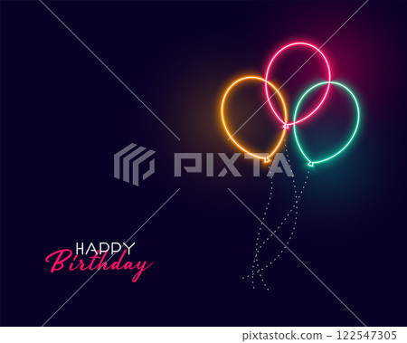 cute happy birthday neon balloons background 122547305