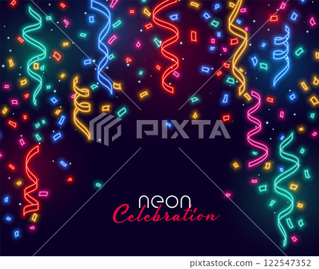 celebration falling confetti in neon light colors background 122547352