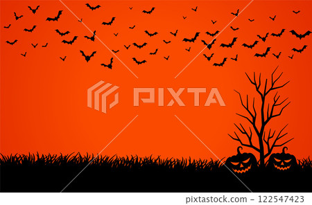 scary red sky with pumpkins and bats halloween background scary red sky with pumpkins and bats halloween background 122547423