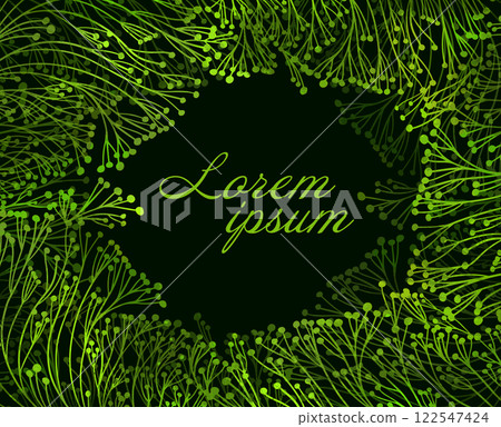 Frame of green branches on a dark background. hand drawn. Not AI, Vector illustration Frame of green branches on a dark background. hand drawn. Not AI, Vector illustration 122547424