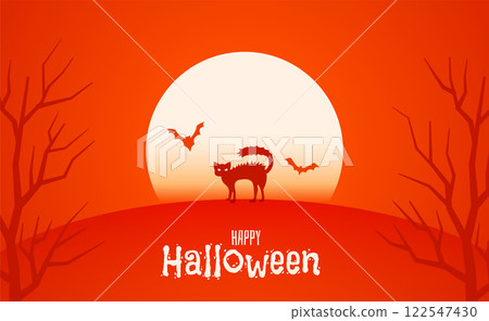 moon with spooky cat halloween background 122547430