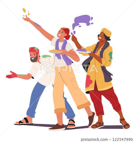 Happy Indian people and travelers celebrating Holi spring festival throwing colored dust in air Happy Indian people and travelers celebrating Holi spring festival throwing colored dust in air 122547990