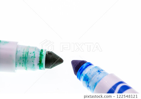 Green Blue marker close up with white background  122548121