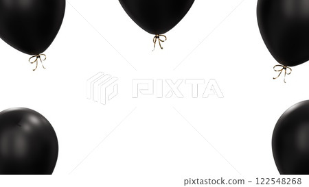 Party celebration balloons. Flying black color balloons. 3d rendering. Applicable for birthday holiday design. 122548268