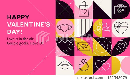 Happy Valentines Day Banner Line Geometrical 122548679