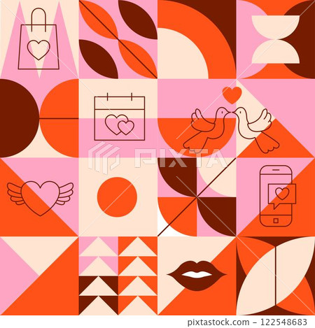 Geometrical Line Valentines Day Seamless Pattern 122548683