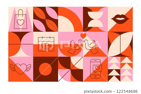 Geometrical Line Happy Valentine Day Banner 122548686