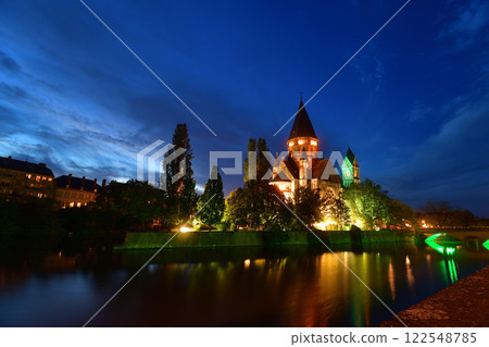 Metz, France. Night view of the Temple Neuf church on May 9, 2024. Metz, France. Night view of the Temple Neuf church on May 9, 2024. 122548785