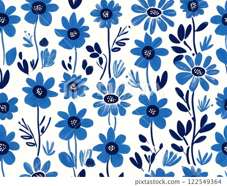 Scandinavian Shades of blue flowers Pattern. Nordic ornament for print, textile, wrapping paper Scandinavian Shades of blue flowers Pattern. Nordic ornament for print, textile, wrapping paper 122549364