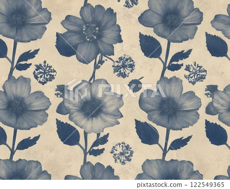 Scandinavian Shades of blue flowers Pattern. Nordic ornament for print, textile, wrapping paper 122549365