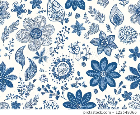 Scandinavian Shades of blue flowers Pattern. Nordic ornament for print, textile, wrapping paper Scandinavian Shades of blue flowers Pattern. Nordic ornament for print, textile, wrapping paper 122549366