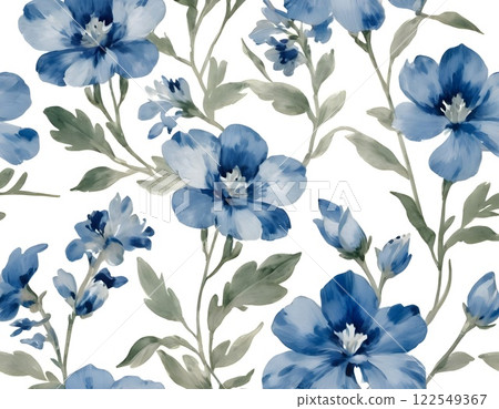 Scandinavian Shades of blue flowers Pattern. Nordic ornament for print, textile, wrapping paper 122549367