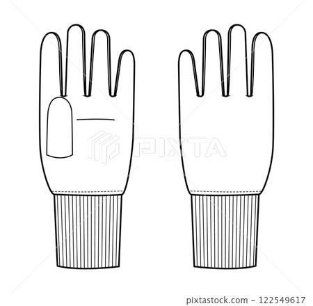 Gloves Wrist Above length knit rib cuff, Fashion hand accessory clothing technical illustration garment. Vector front 122549617
