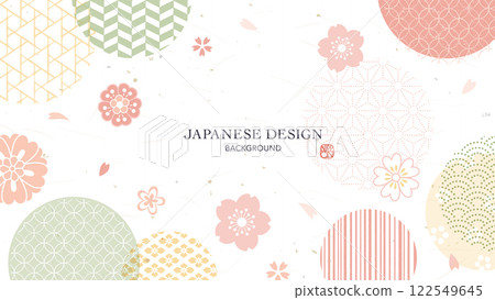 Japanese pattern and cherry blossoms/Japanese spring background design 122549645