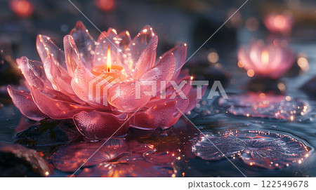 Crystal Lotus Candle - A mystical glowing beauty on the water 122549678