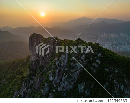 Aerial view of Lion Rock Hill in Hong Kong at sunset Aerial view of Lion Rock Hill in Hong Kong at sunset 122549885