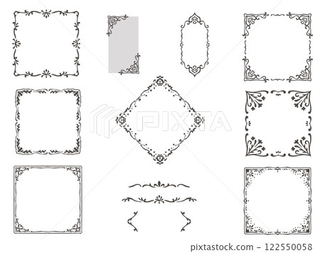 一組時尚優雅的手繪框架插圖 122550058