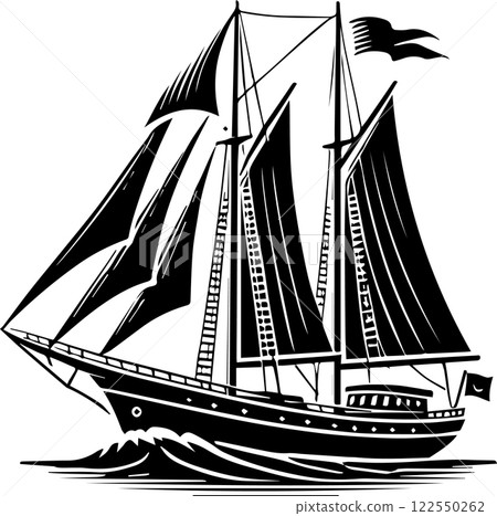 sailboat in a black and white, Sailboat silhouette illustration isolated on a white background 122550262