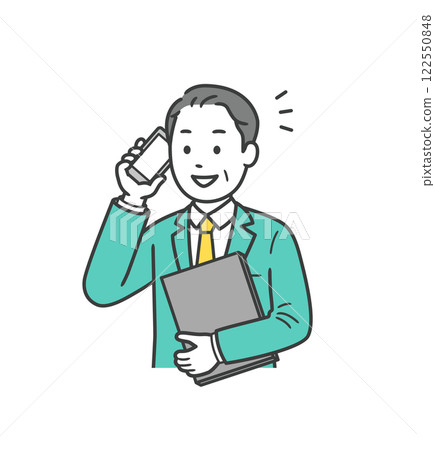 Upper body illustration of a middle-aged man working energetically 122550848