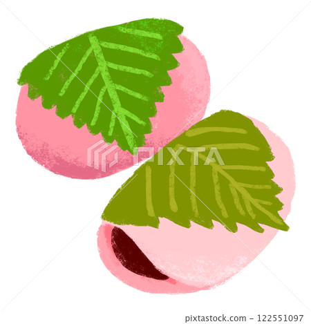 蠟筆觸感插畫櫻餅 122551097