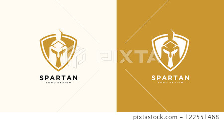 spartan logo and vector design helmet and head 122551468