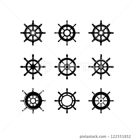 set of Ship's Wheel Logo Template Design 122551852