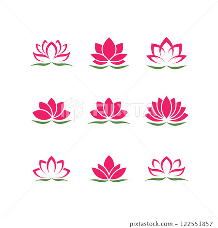 lotus flower set. lotus symbol or icon for spa salon, yoga class or wellness industry lotus flower set. lotus symbol or icon for spa salon, yoga class or wellness industry 122551857