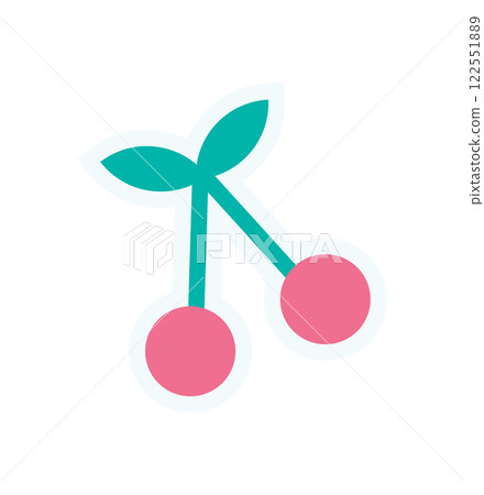 Brutalist cherry element sticker. Abstract representation of fruit and leaf. Simple shape, flat style, and bold colors create a modern sticker design. Perfect for trendy projects or decorative uses. Brutalist cherry element sticker. Abstract representation of fruit and leaf. Simple shape, flat style, and bold colors create a modern sticker design. Perfect for trendy projects or decorative uses. 122551889