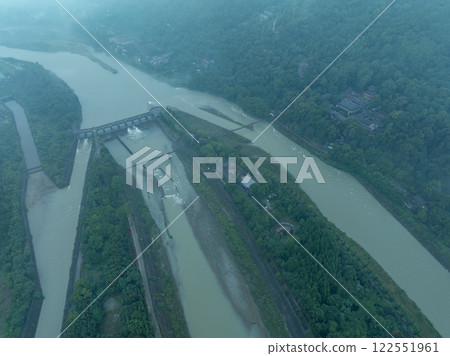 Aerial view of landscape in dujiangyan,Sichuan province,China Aerial view of landscape in dujiangyan,Sichuan province,China 122551961