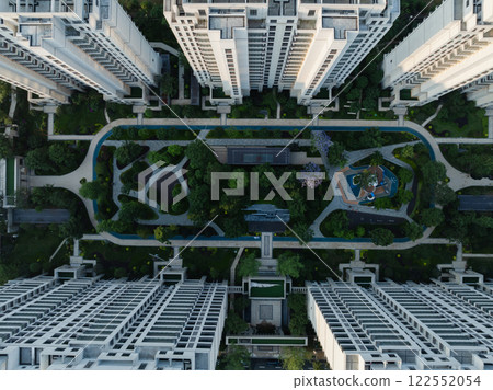 Aerial view of modern apartment buildings landscape in Chengdu city, China 122552054