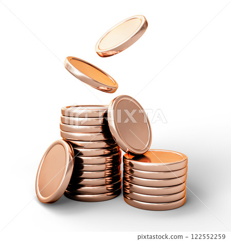 Stack of Copper Coins Falling Against a Clean White Background. File with Clipping Path. Stack of Copper Coins Falling Against a Clean White Background. File with Clipping Path. 122552259