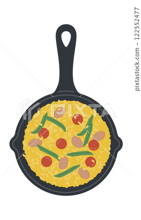 西班牙海鮮飯 / 煎鍋烹飪 / 向量插圖 西班牙海鮮飯 / 煎鍋烹飪 / 向量插圖 122552477