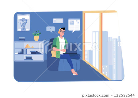 Male Writer Writing A Review For The Magazine 122552544