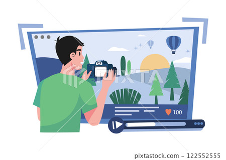 Guy Recording Vlog Video On A Camera 122552555