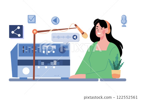 Young Woman In Headphones Singing In The Recording Studio Young Woman In Headphones Singing In The Recording Studio 122552561