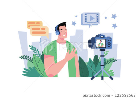 Guy Makes Selfie Photos And Videos On A Camera Guy Makes Selfie Photos And Videos On A Camera 122552562