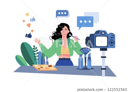 Beauty Blogger Recording Makeup Tutorial Video For Vlog Beauty Blogger Recording Makeup Tutorial Video For Vlog 122552563