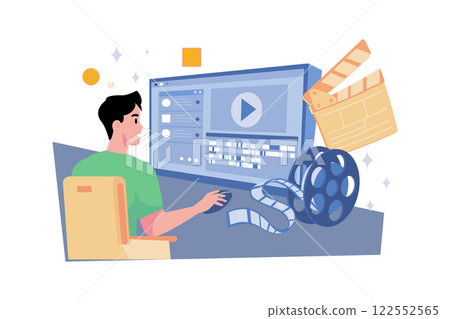 Video Creator Edits Video With Professional Equipment Video Creator Edits Video With Professional Equipment 122552565