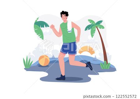 Strong Male Jogging On A Beach Near The Ocean Strong Male Jogging On A Beach Near The Ocean 122552572