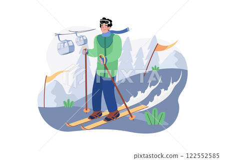 Skier Man Slide Down A Snowy Mountain 122552585