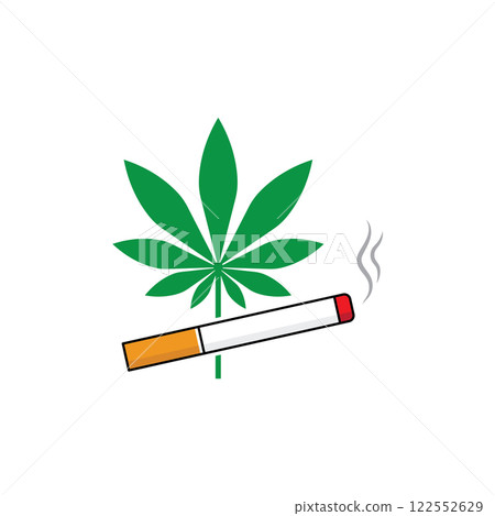 Green cannabis leaf complements a smoking cigarette Green cannabis leaf complements a smoking cigarette 122552629