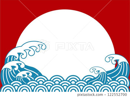 海浪，青外波，日出，新年，新年祝福，日式，日式圖案，圖案，現代，背景，框架，插圖素材 122552700